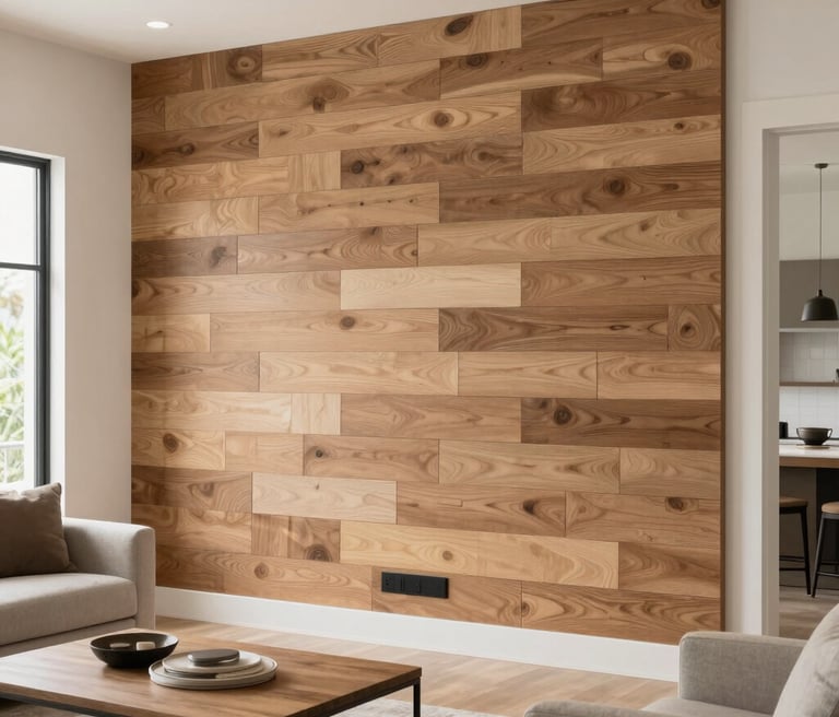 Close-up of a beautifully installed shiplap accent wall in a cozy Orlando living room.