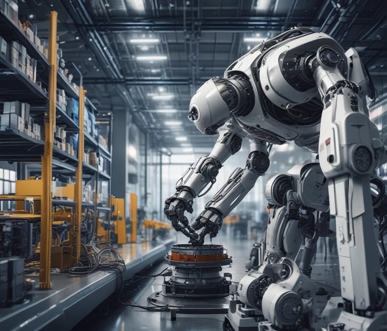 A conference room setting with several laptops on a large table, each being used by a person. A large screen displays a blue interface with the text 'Generate ad creatives from any website with AI'. A stainless steel water bottle and a conference phone are also visible on the table.