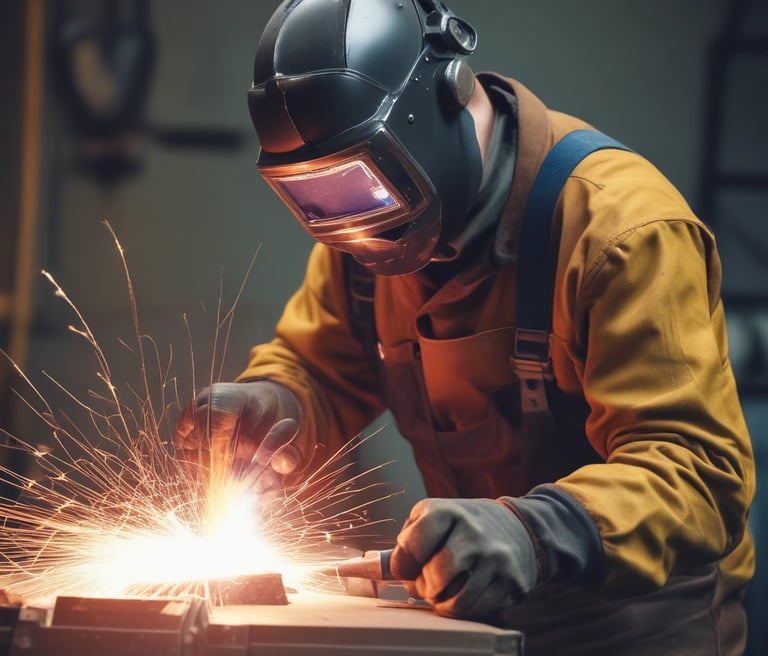 A skilled metalworker shaping steel in a workshop.