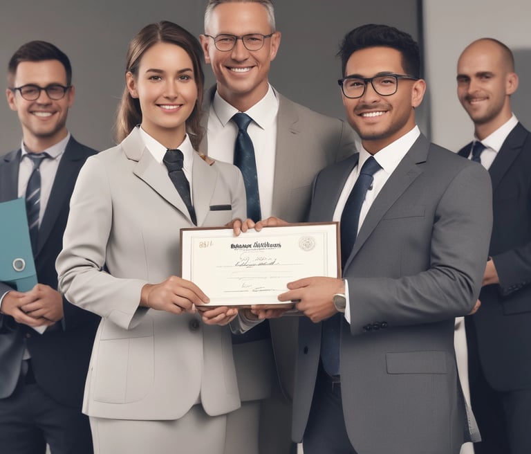 A diverse group of professionals collaborating in a modern office space.