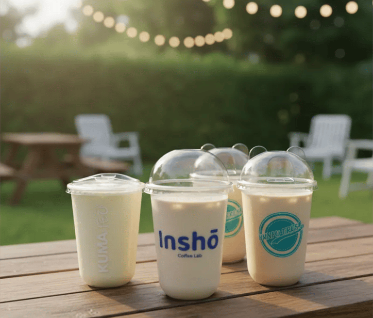 Vasos desechables curvos con tapa plana y domo