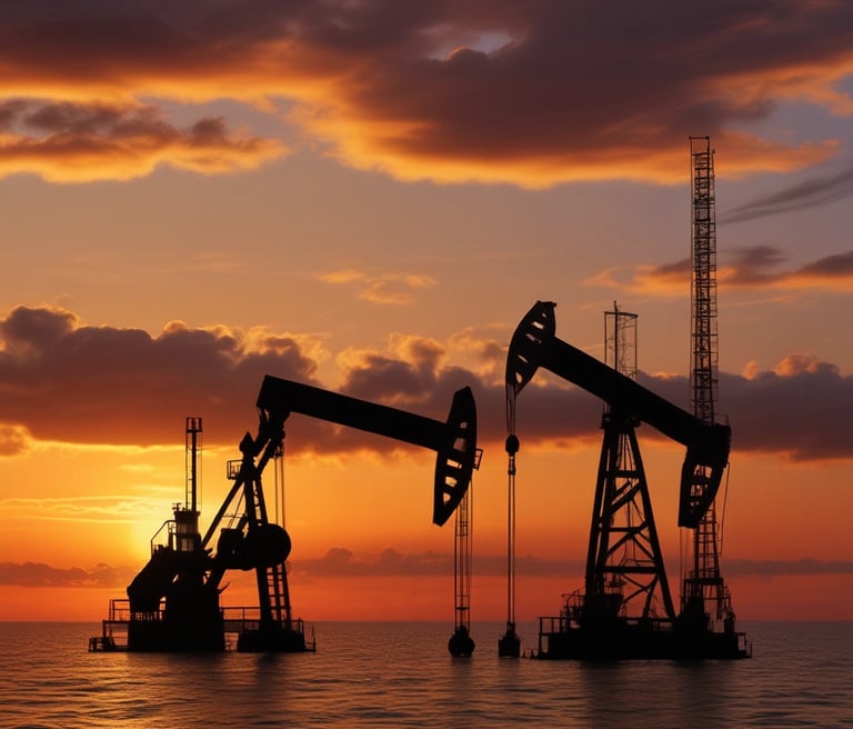 A series of large metal pipes are positioned on a sandy surface, extending into the distance. There is a significant flame erupting from the end of the pipes, indicating a possible gas or oil pipeline. The sky is overcast with a grayish-blue hue and the area seems to be a remote, undeveloped area with some vegetation.