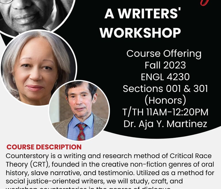 a poster for a workshop on how to write counterstory