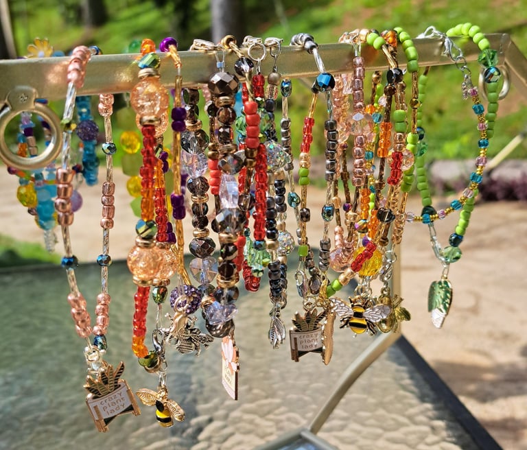 Handmade beaded bracelets created . 
