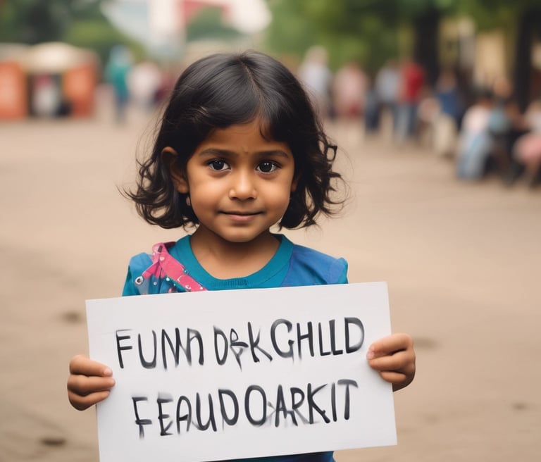 a young girl holding a sign that says fund fund fund fund fund fund fund fund