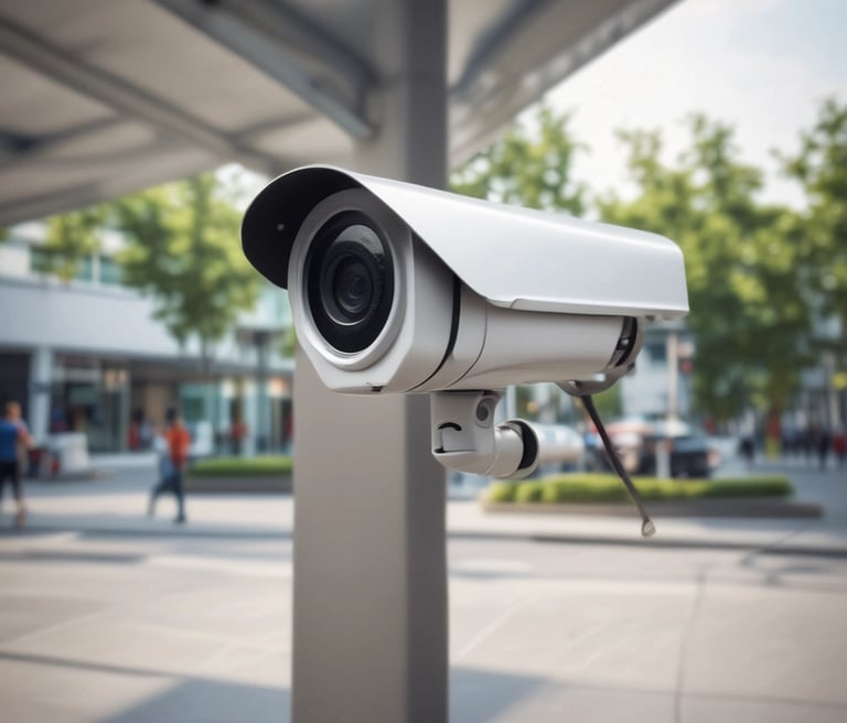 Four spherical security cameras with a glossy white finish are positioned in a row, each featuring a prominent lens and the brand name 'Briton' visible on their bases. The background is dark, contrasting with the brightly lit cameras.