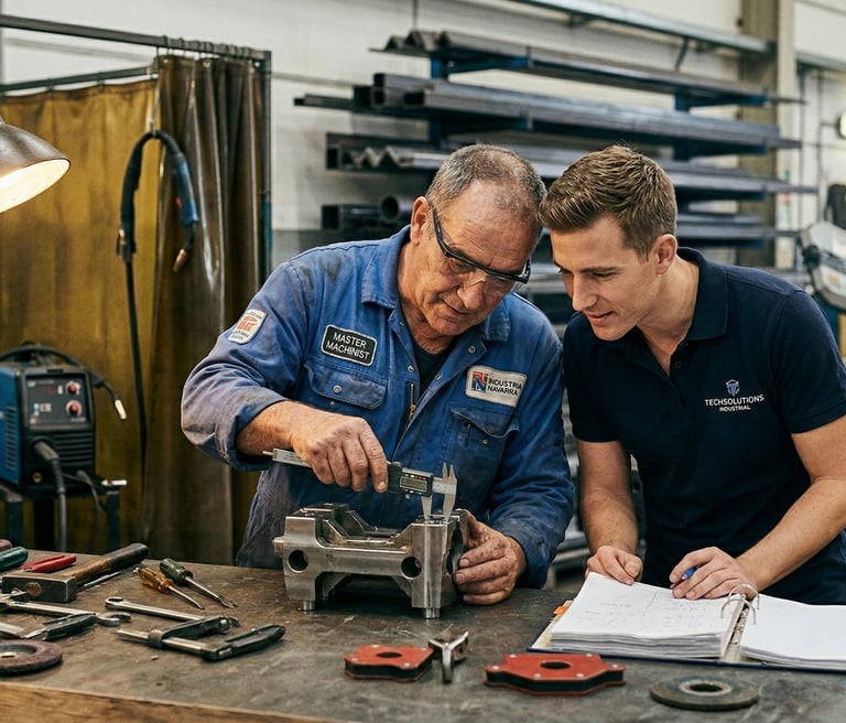 Visita comercial de un vendedor al jefe de taller de una carpintería metálica o taller