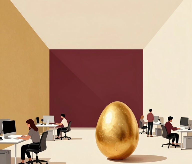 A vibrant workspace with designers collaborating over colorful sketches and digital screens.