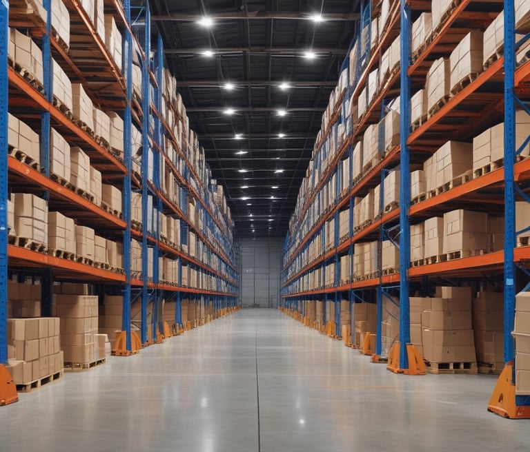 A team of professionals carefully inspecting branded products in a well-organized warehouse to ensure quality before distribution.