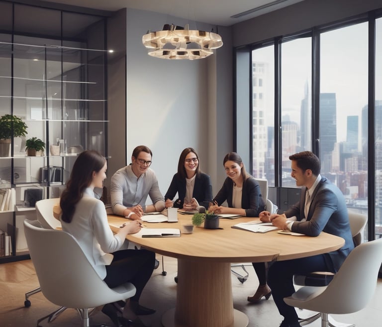 Diverse team celebrates success with a huddle.