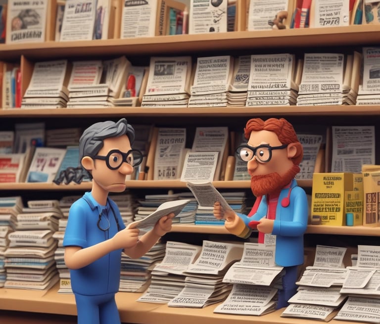 A thoughtful person pausing with a book titled 'Ten Second Rewind' in hand, surrounded by swirling headlines and social media icons.