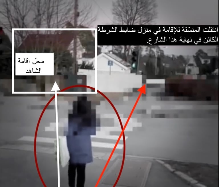 زينب عبد الكريم امام منزل الشاهد بعد سنوات من البحث ، بعد ان وجدت عنوانة وسكنت على مقربة منه مع ضابط