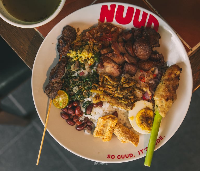 a plate of Nasi Babi Komplit called Nuud Komplit at NUUD Batam
