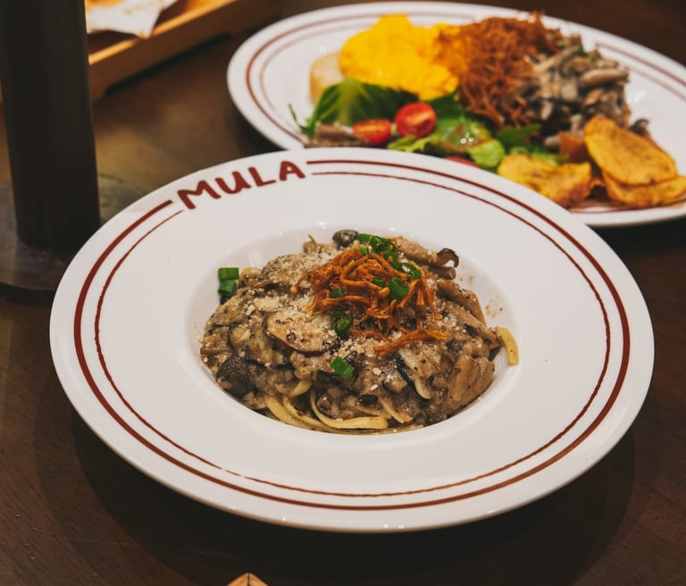 Classic Mushroom Pasta at Mula Pattiserie Batam