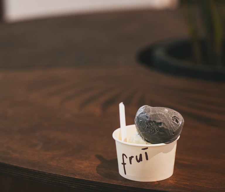 Double Gelato Black Sesame, Corn and Cheese at Frui Batam
