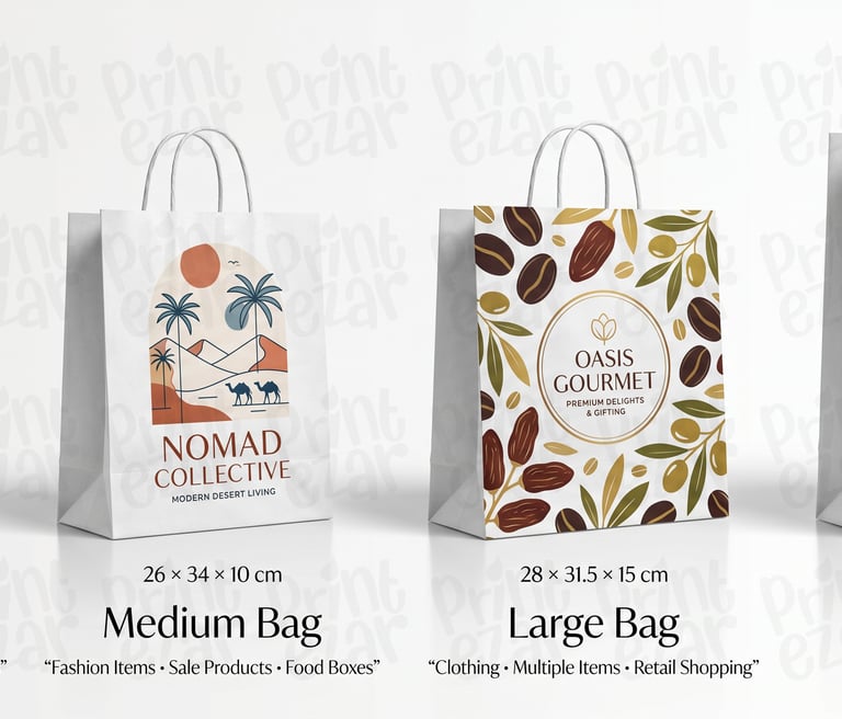 a visual image showing different sized bags: small, medium, large and extra large.
