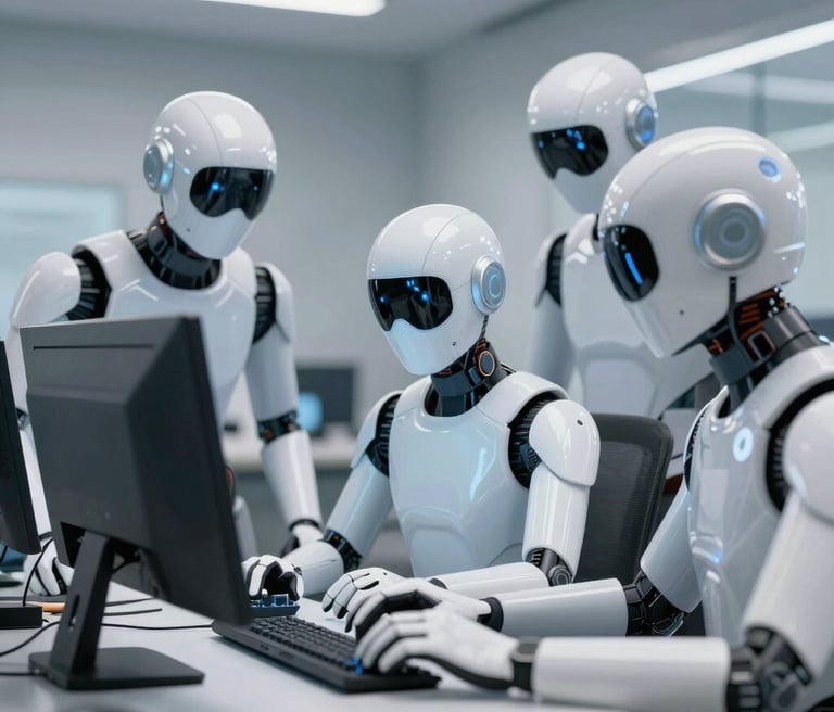 A sleek, modern server room glowing with blue lights symbolizing advanced AI infrastructure.