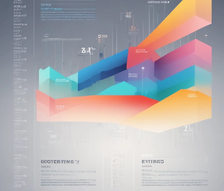 A calm, minimalist workspace with research papers, charts, and a laptop displaying data visualizations.