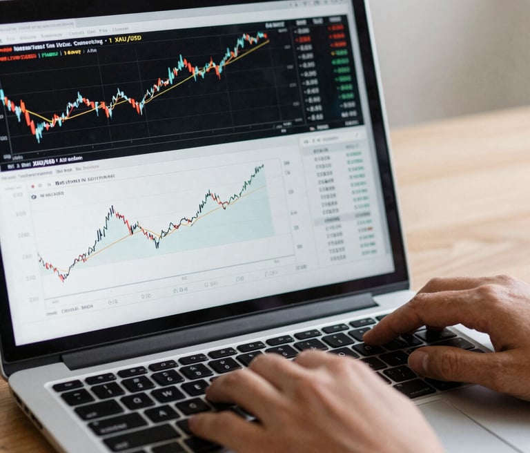 Elegant image of a professional trader analyzing interactive trading charts on a high-tech glass screen.