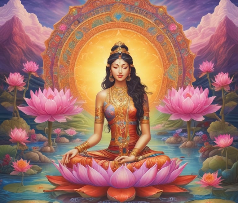 A serene lotus flower floating on calm ocean waters at sunrise, symbolizing peace and spiritual awakening.