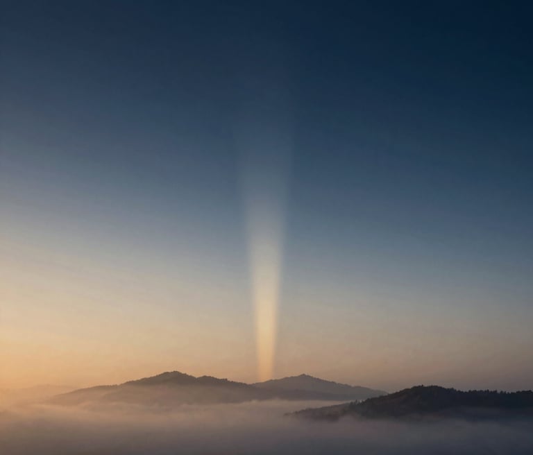 Soft, swirling mist over a calm horizon at dawn, evoking a sense of new beginnings and inner clarity.