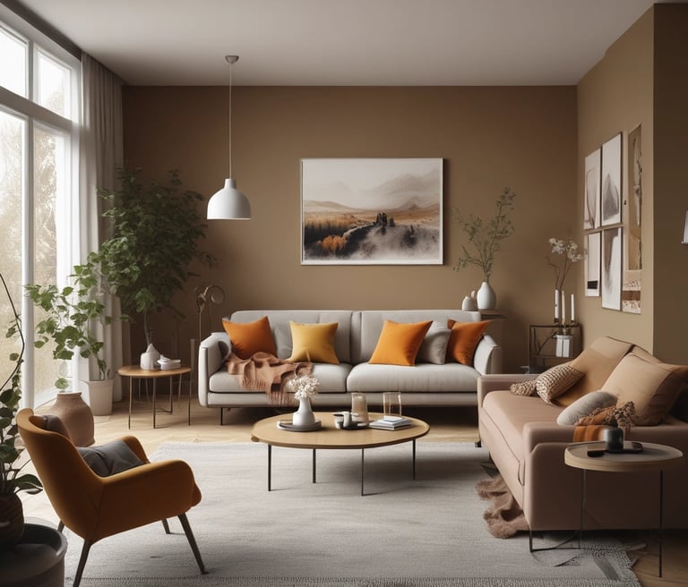 Cozy boutique-style interior with warm lighting and natural wood furniture.