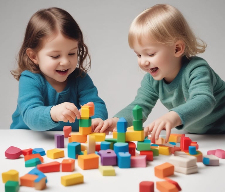 Bright and cheerful preschool classroom with rainbow-colored walls and happy children engaged in activities.