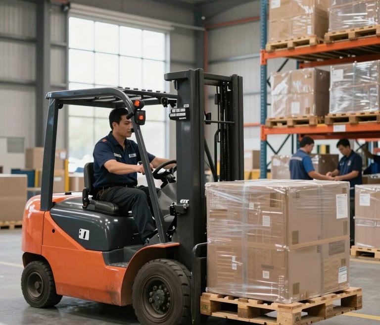 A professional logistics team coordinating shipments with digital maps and cargo containers in the background.