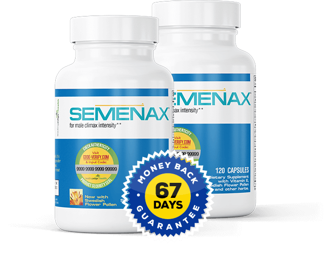 Semenax supplement bottle with a 60-day guarantee