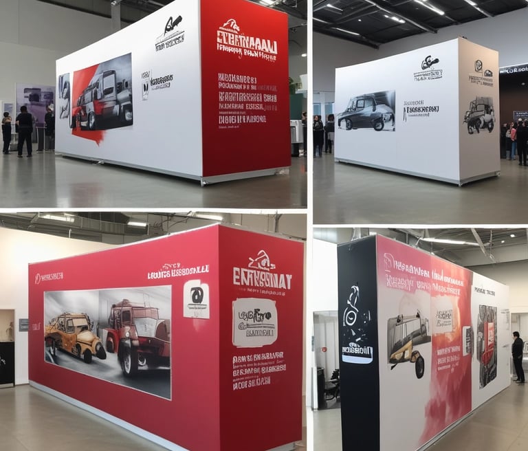 A colorful vehicle wrapped with dynamic branding designs parked outside a busy commercial area.