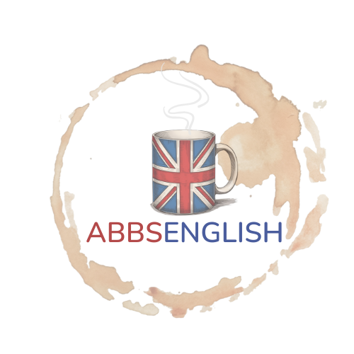 AbbsEnglish logo - a mug with the union jack and a circular coffee stain