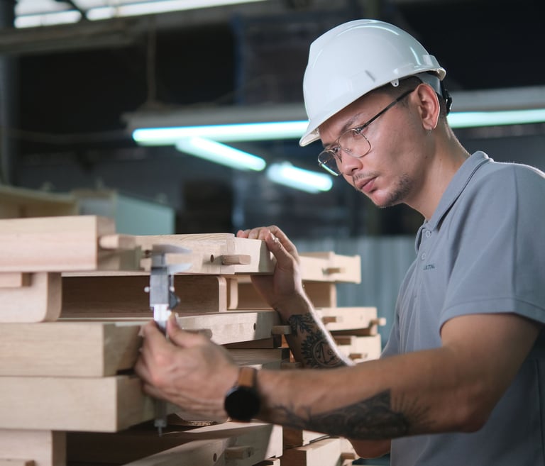 Furniture construction and workmanship inspection in Indonesian factory