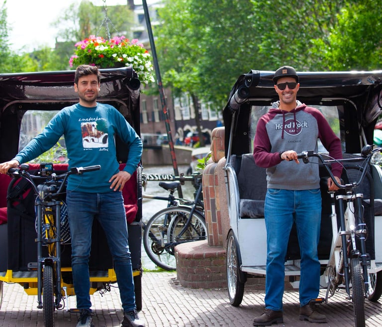 italian guys next to their bike taxis