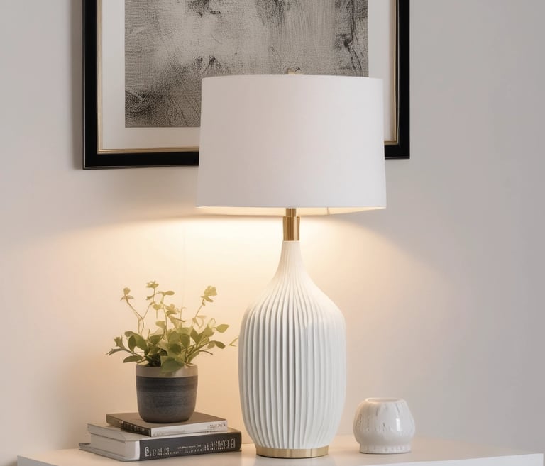 a table lamp sitting on top of a wooden table