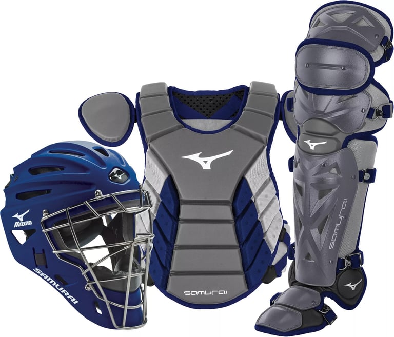 Mizuno Samurai catcher's gear set with helmet chest protector and leg guards