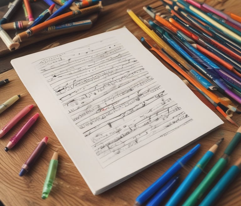a notebook with a book and pencils on a table