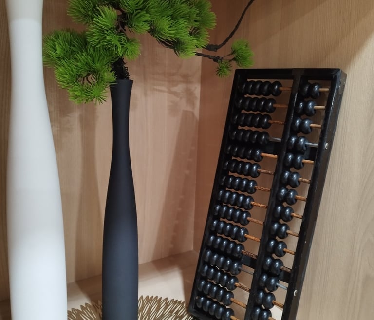 abacus with two vases