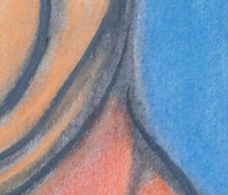 Abstract pastel drawing in blue and orange by Zanda
