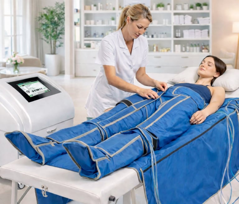 Trattamento con dispositivo estetico professionale per pressoterapia e benessere medicale