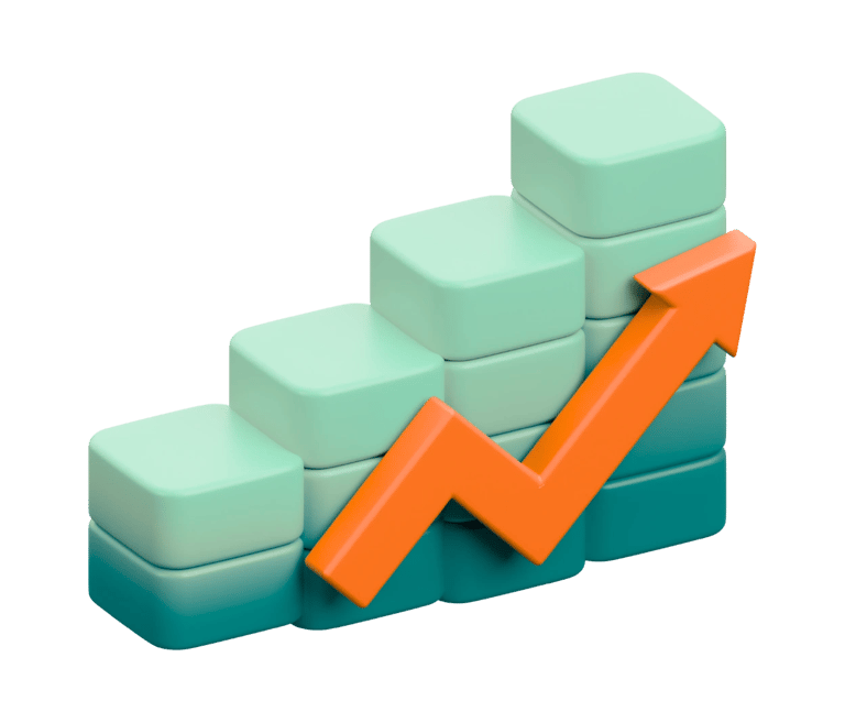 3D illustration of a rising bar chart representing digital business growth.