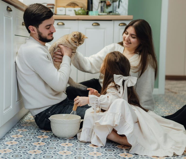 Family enjoying a calm moment at home after professional cleaning