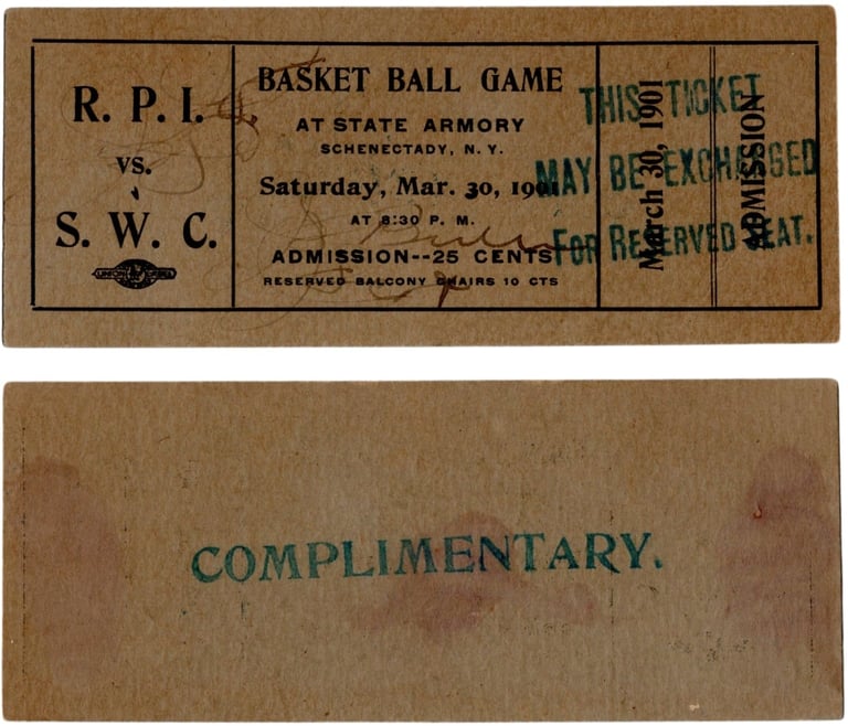Early Vintage Original 1901 Basket Ball basketball game ticket New York Rare