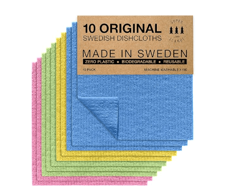 Superscandi Swedish dishcloths 10-pack, natural cellulose and cotton, compostable