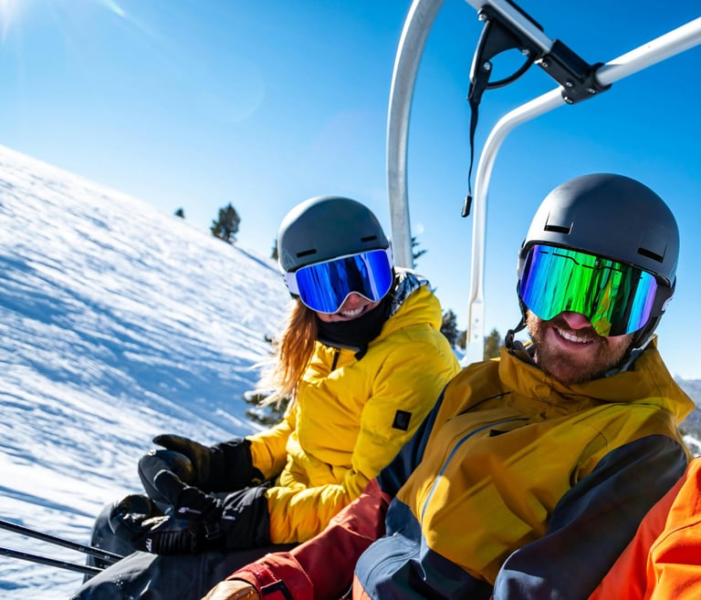 Enjoying a private ski lesson experience with friends in the mountains