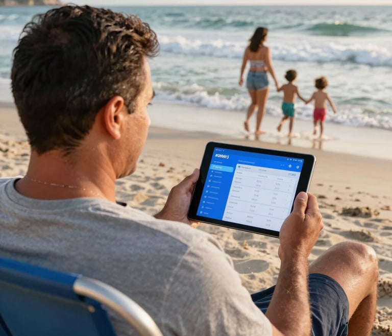 Close-up of a fitness instructor checking member data on a tablet with scm fit software.