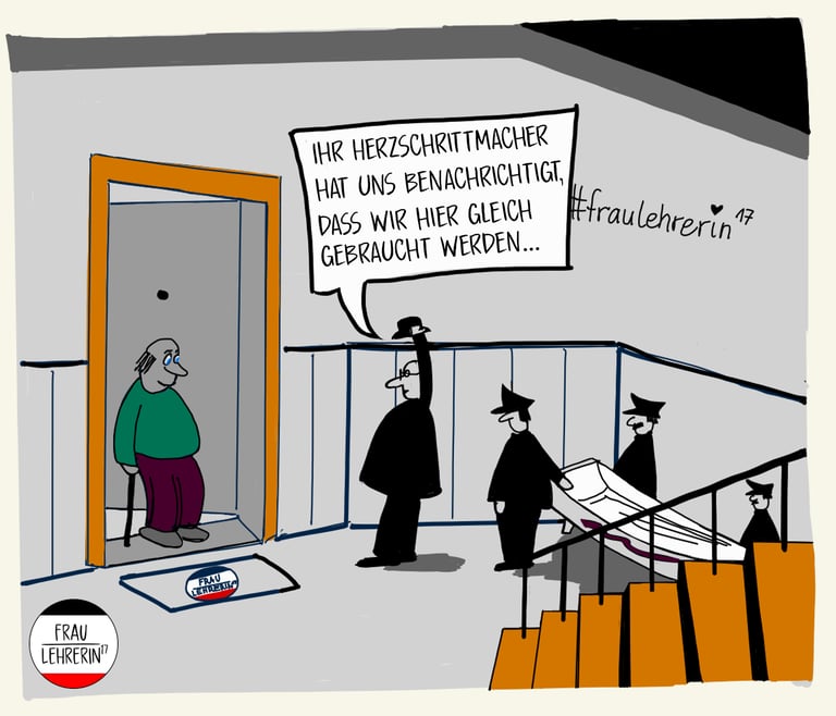 Ihr Herzschrittmacher hat uns benachrichtigt, dass wir hier gleich gebraucht werden -Karikatur DSGVO