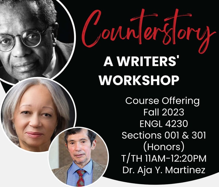 a poster for a workshop on how to write counterstory