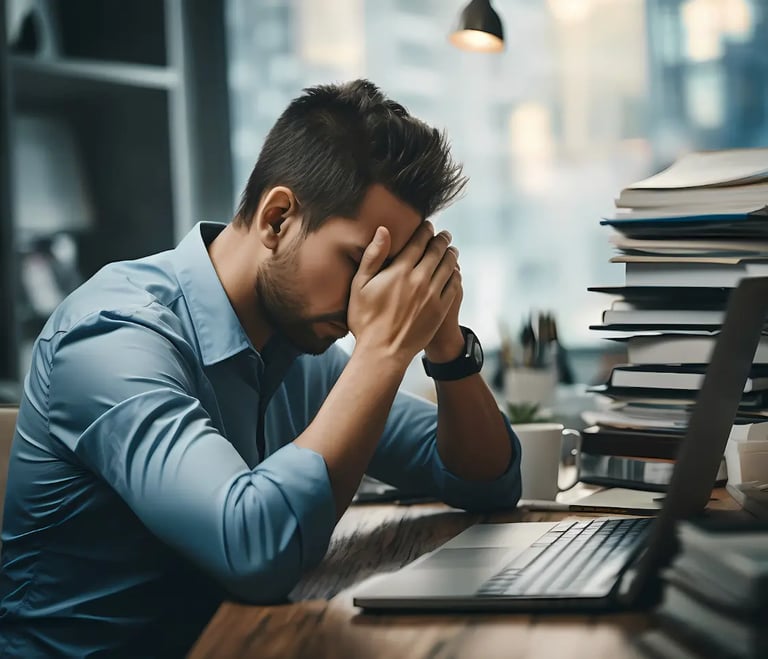 homme surmené au travail. Ateliers méditation à Nantes avec christophe Meunier