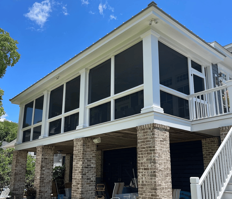 Beautiful screen porch in Charleston overlooking the inlet.