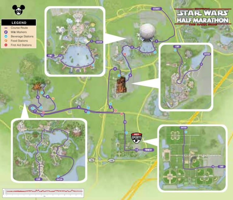 2016 runDisney Star Wars The Dark Side Half Marathon Course Map